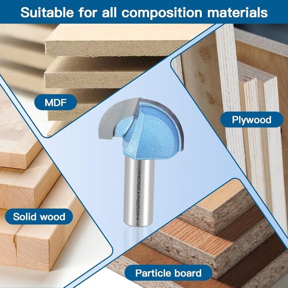 Core Box Router Bit, 1/2" Shank Round Nose Bit for Woodworking, Industrial-Grade - Picture 3 of 5